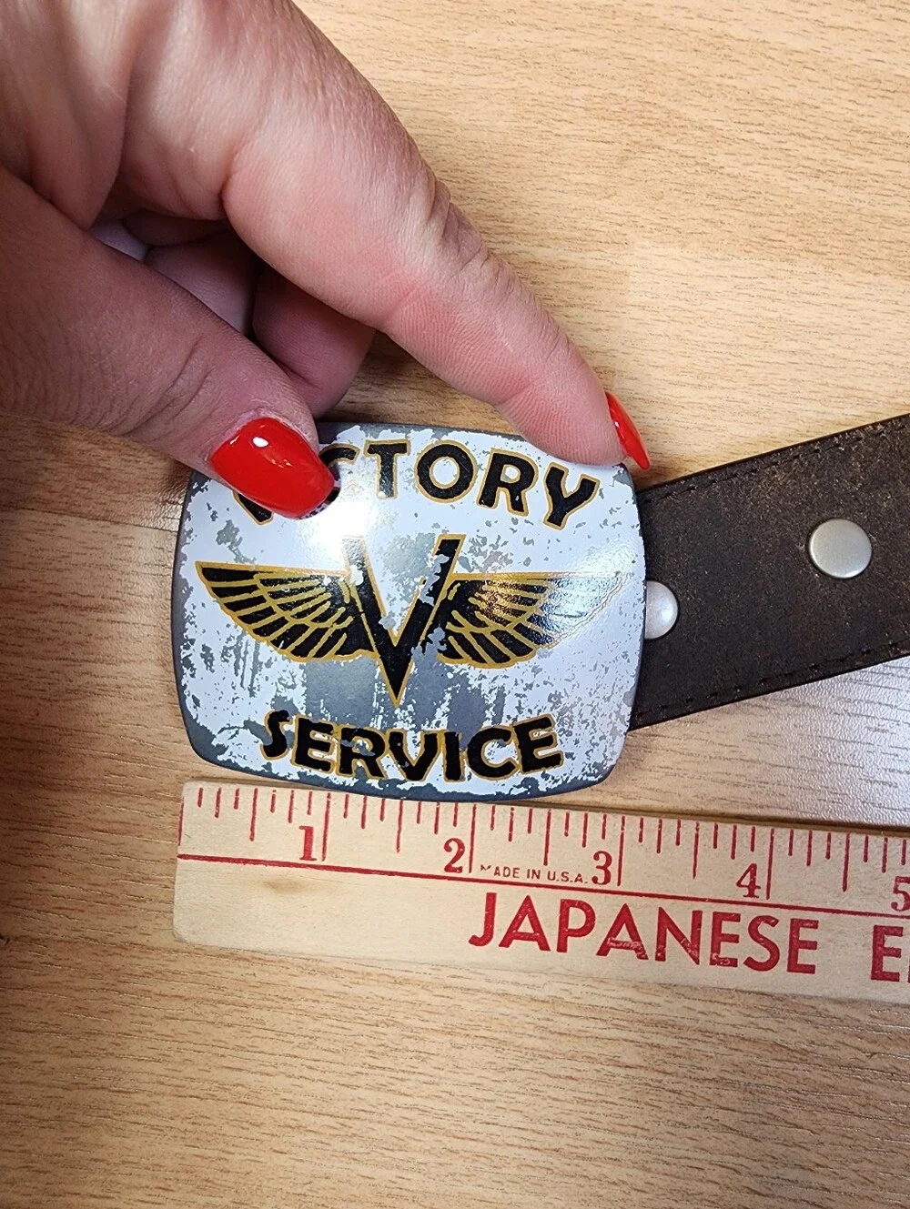 Victory Service Motorcycle Belt Buckle Leather Garage Biker Mechanic Retro 90s M